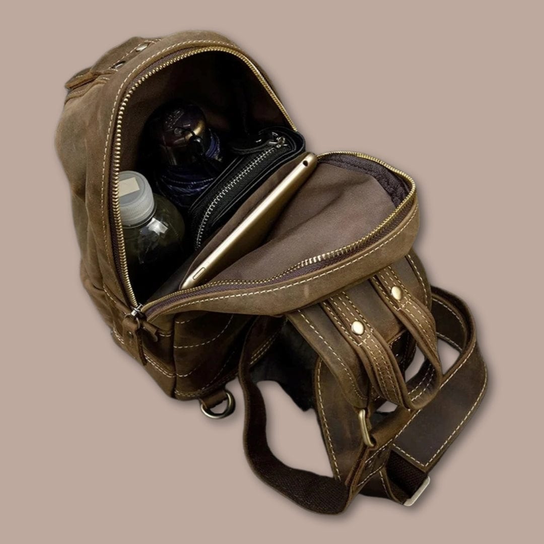 Sacoche Homme Cuir Vachette Marron Foncé / 17cm x 32cm x 10cm