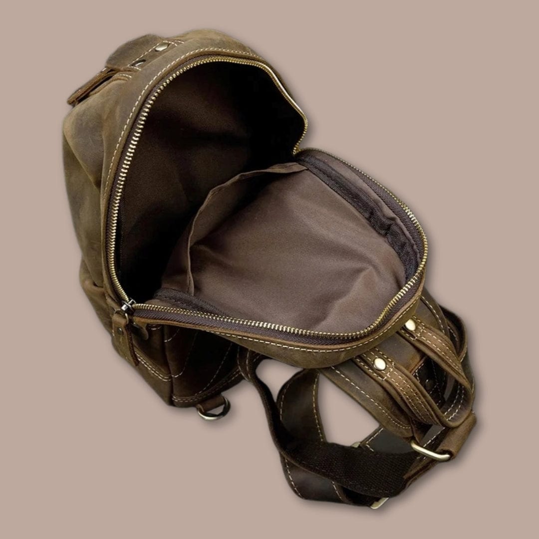 Sacoche Homme Cuir Vachette Marron Foncé / 17cm x 32cm x 10cm