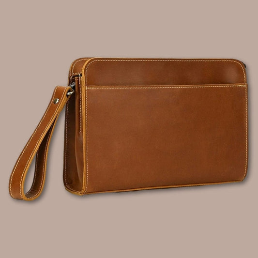 Sacoche Main Homme Marron Clair / 26cm x 19cm x 7cm