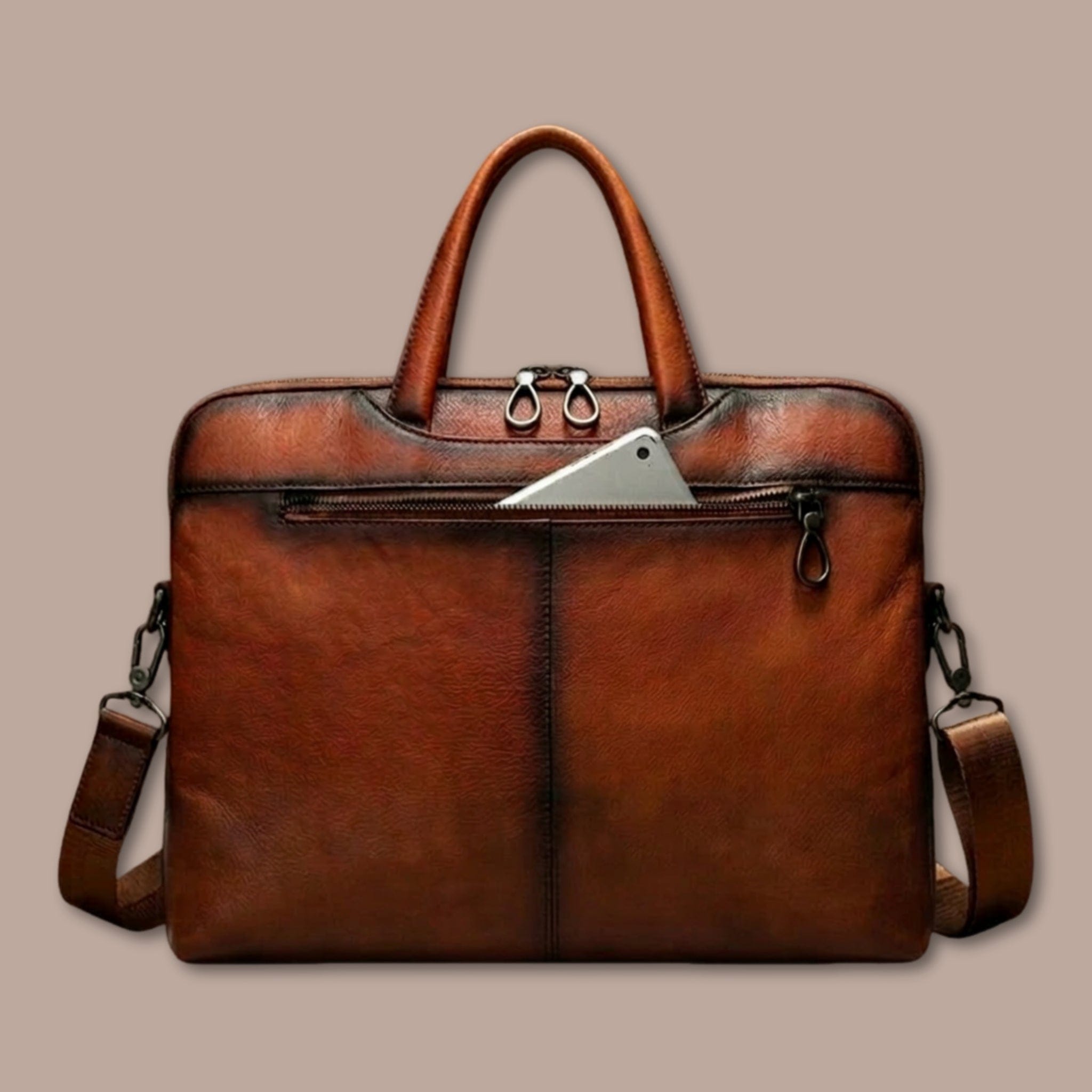 Sacoche Ordinateur Homme Cuir Cognac | Sacoche Luxe 38cm x 28cm x 7cm