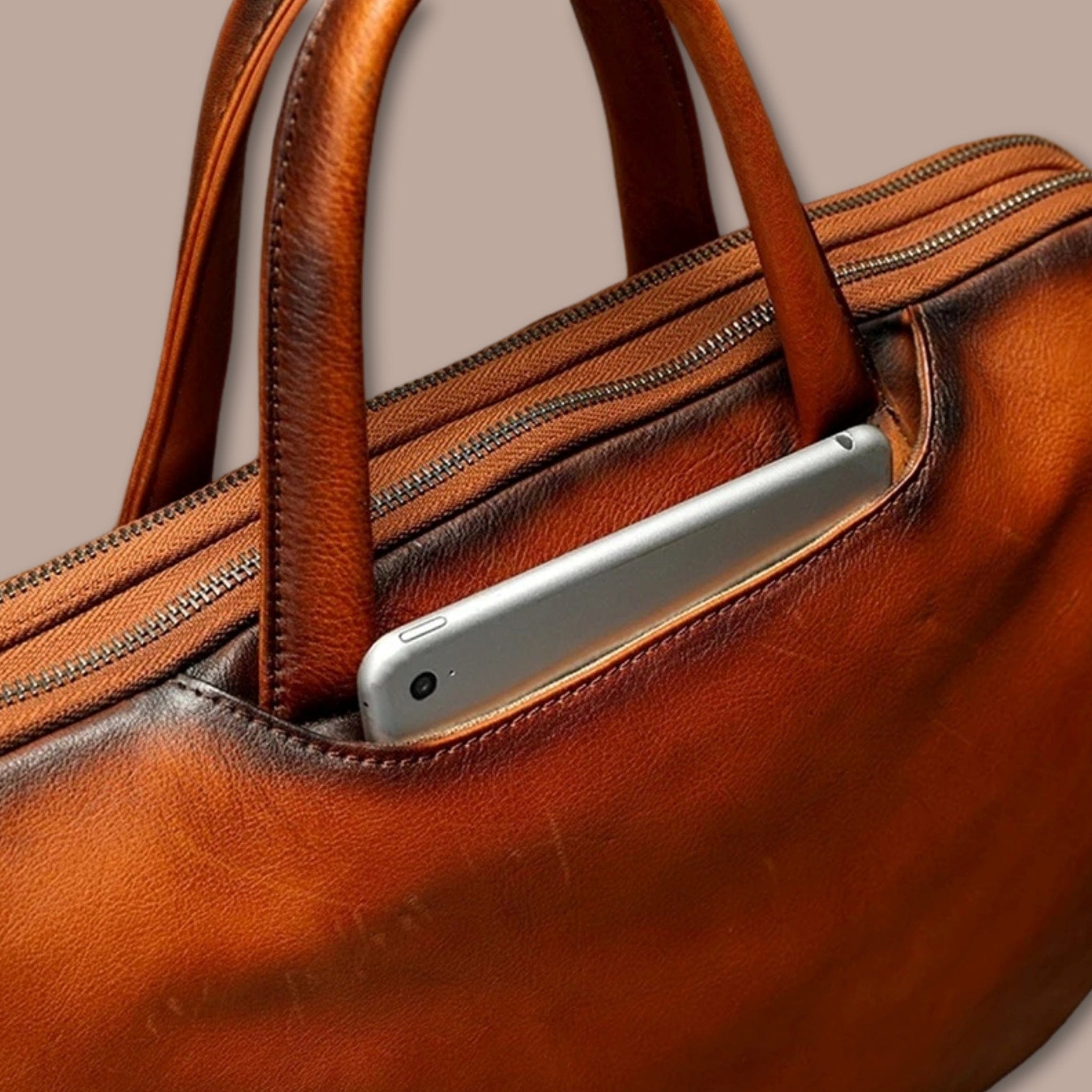 Sacoche Ordinateur Homme Cuir Cognac | Sacoche Luxe 38cm x 28cm x 7cm