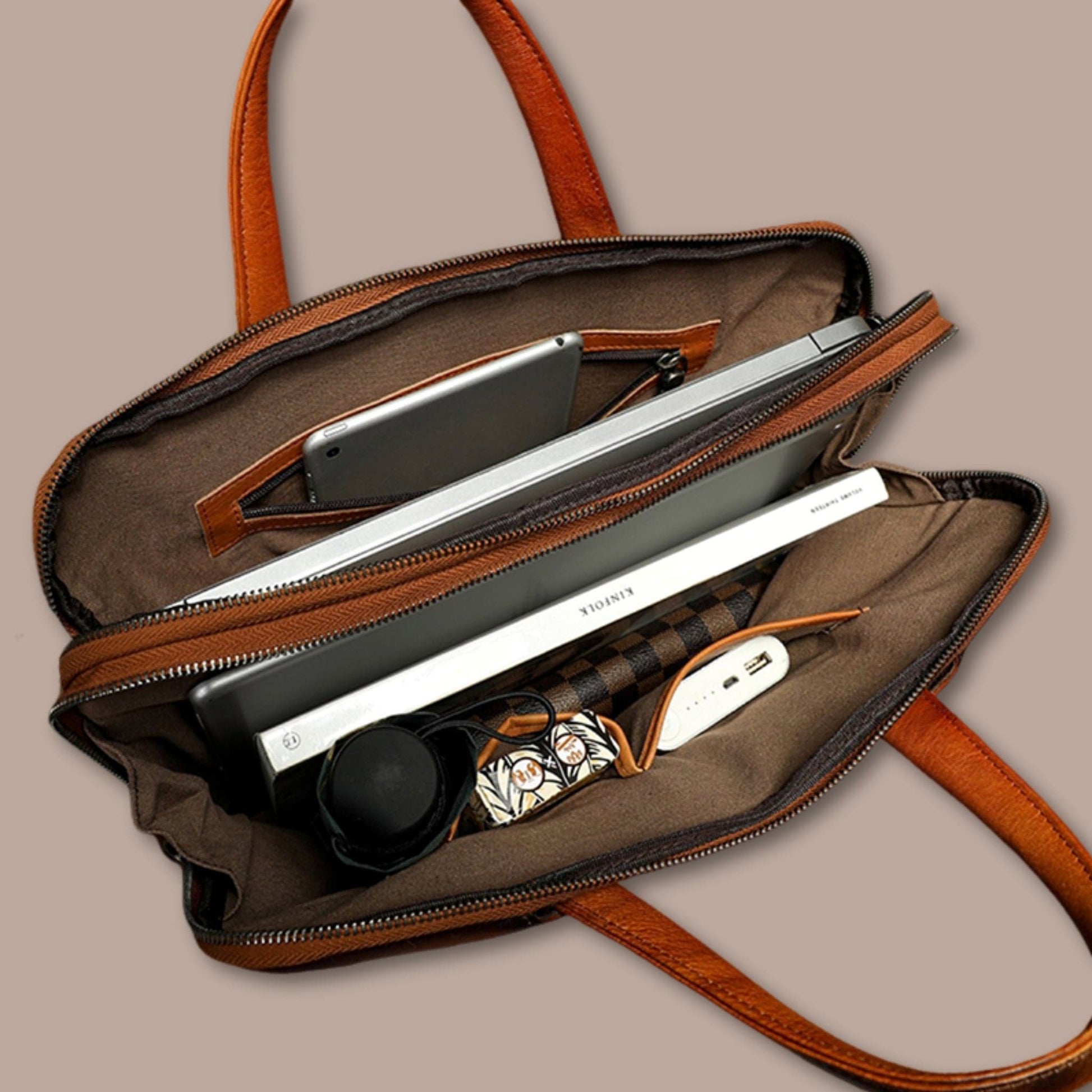 Sacoche Ordinateur Homme Cuir Cognac | Sacoche Luxe 38cm x 28cm x 7cm