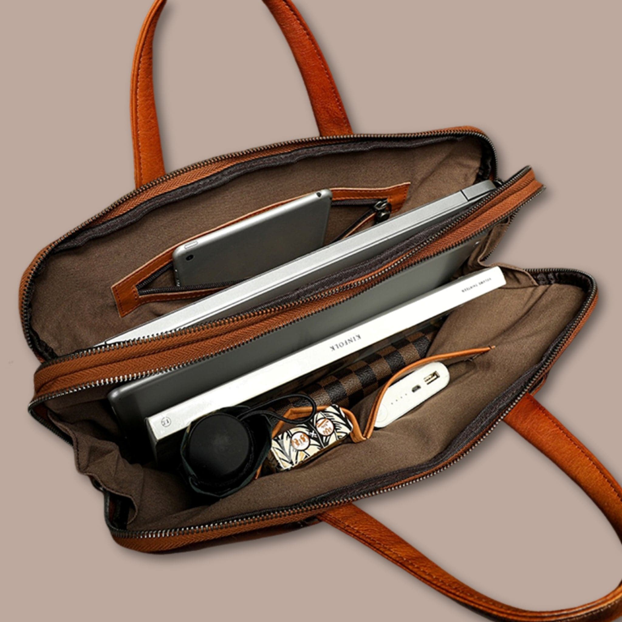 Sacoche Ordinateur Homme Cuir Cognac | Sacoche Luxe 38cm x 28cm x 7cm