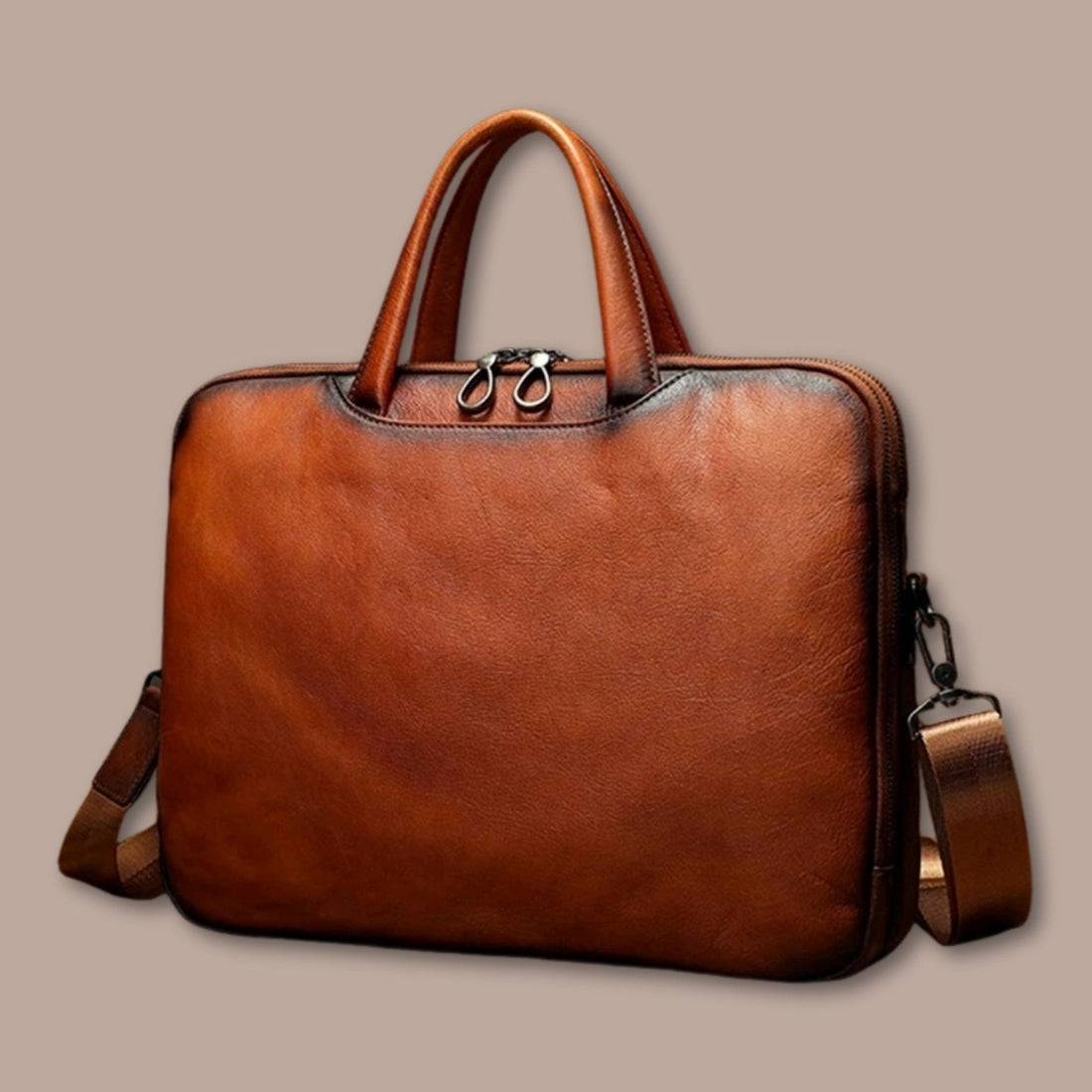Sacoche Ordinateur Homme Cuir Cognac | Sacoche Luxe 38cm x 28cm x 7cm