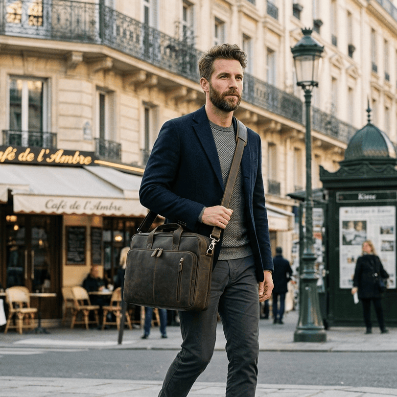 Sacoche Ordinateur Homme Grande Capacité | Cuir Crazy Horse 45cm x 32cm x 13cm