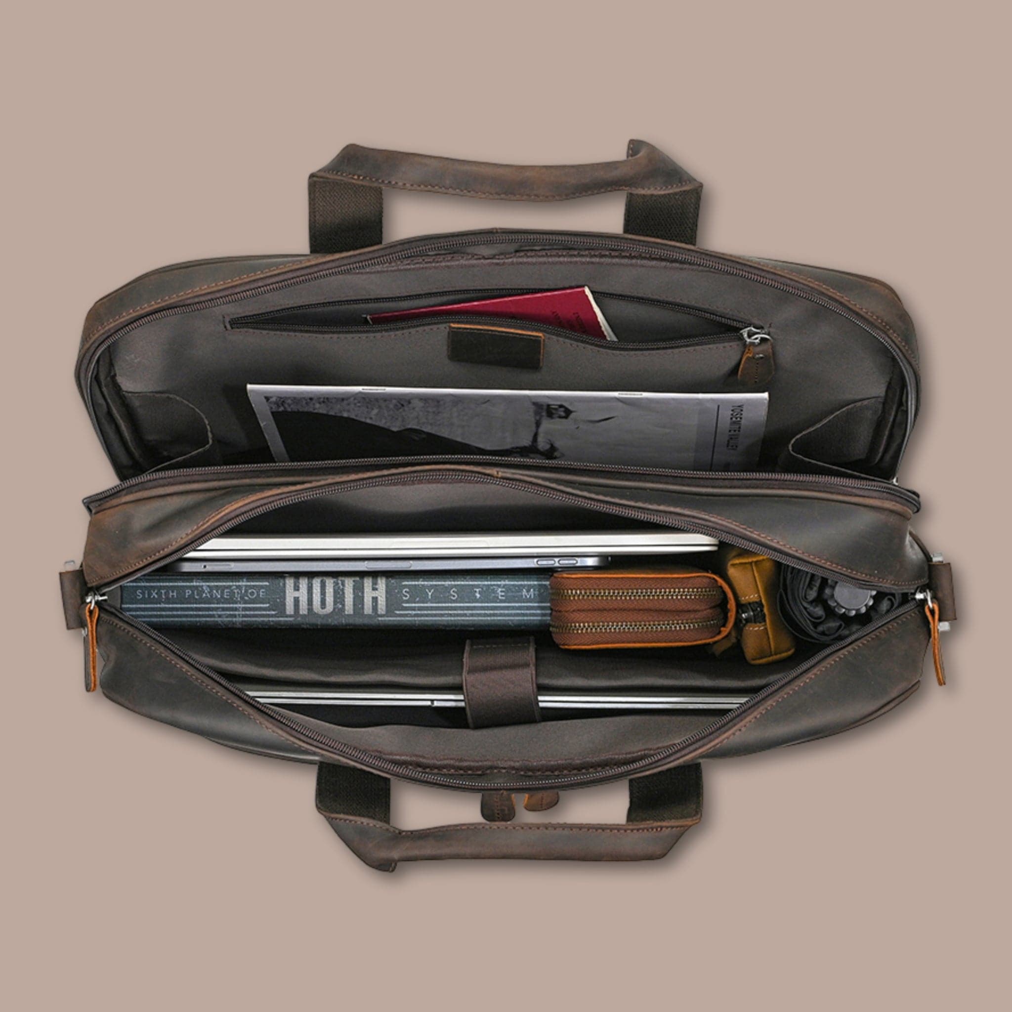 Sacoche Ordinateur Homme Grande Capacité | Cuir Crazy Horse 45cm x 32cm x 13cm