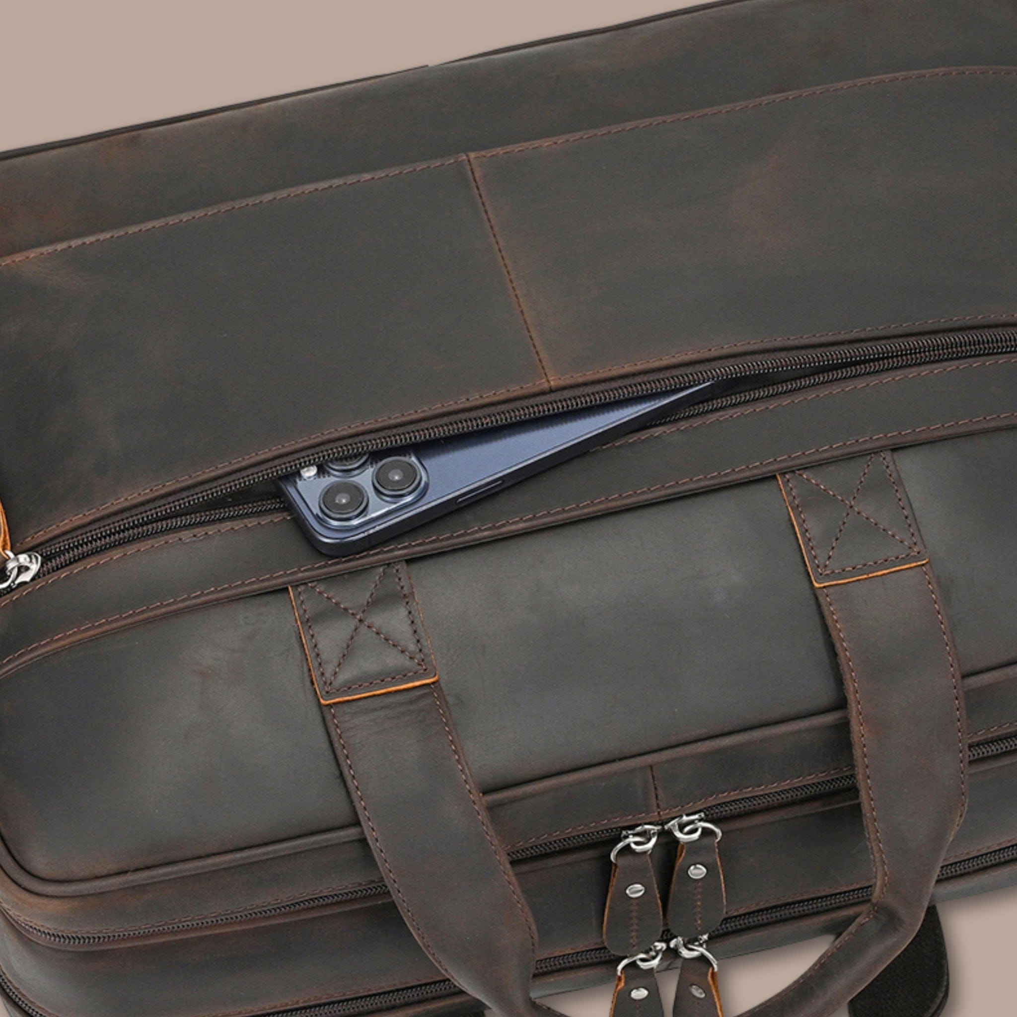 Sacoche Ordinateur Homme Grande Capacité | Cuir Crazy Horse 45cm x 32cm x 13cm