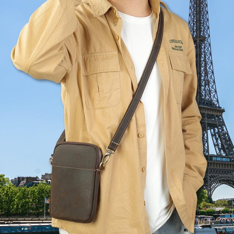 sacoche plate homme Marron / 16cm x 20cm x 3cm