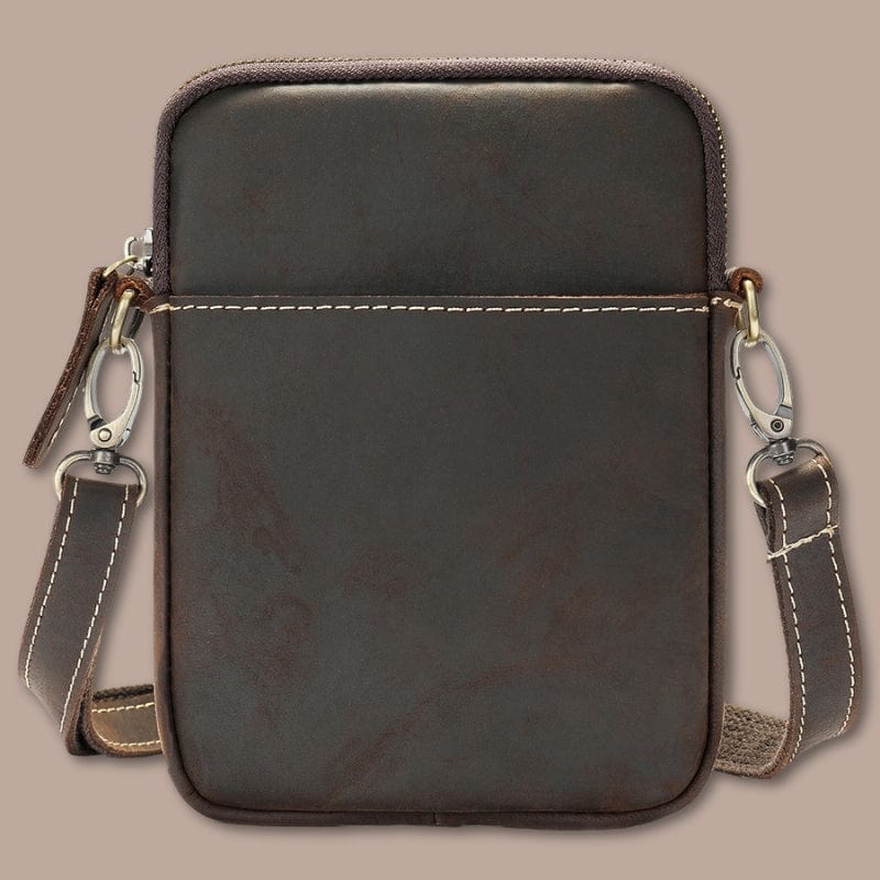 sacoche plate homme Marron Foncé / 16cm x 20cm x 3cm